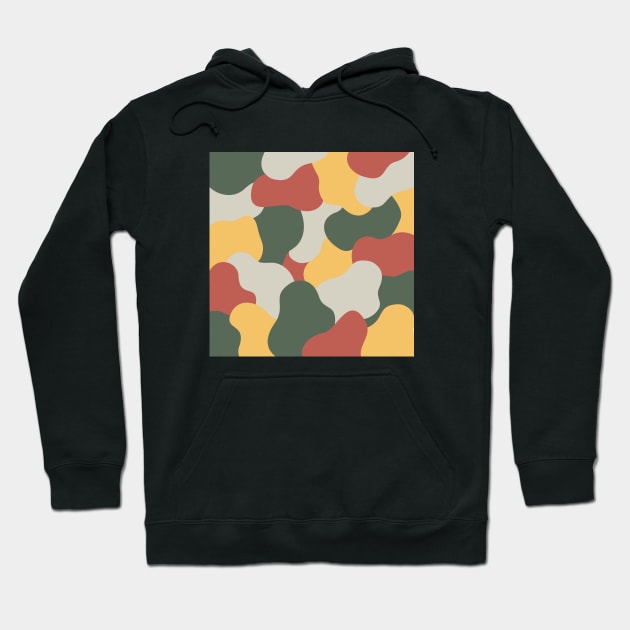 Colourful Blob Abstract Pattern in Light Red Dark Green Yellow and Gray Hoodie by moonrsli